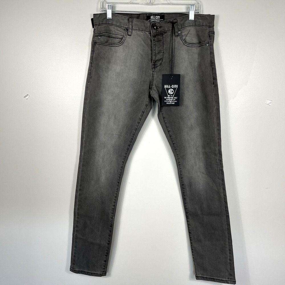 Kill City Junkie Jeans Men's Size 33x32 Gray Stretch Skinny Rocker Hipster NEW